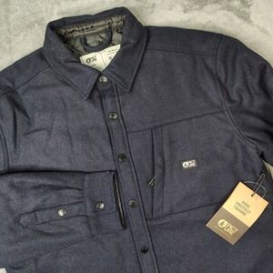 Picture Organic Coltone Shirt Mens XL Dark Blue Wool Blend Quilt Lined $165 MRSP